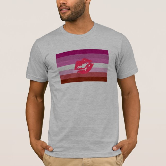 T-shirt Drapeau de fierté lesbienne au rouge à lèvres (Devant)