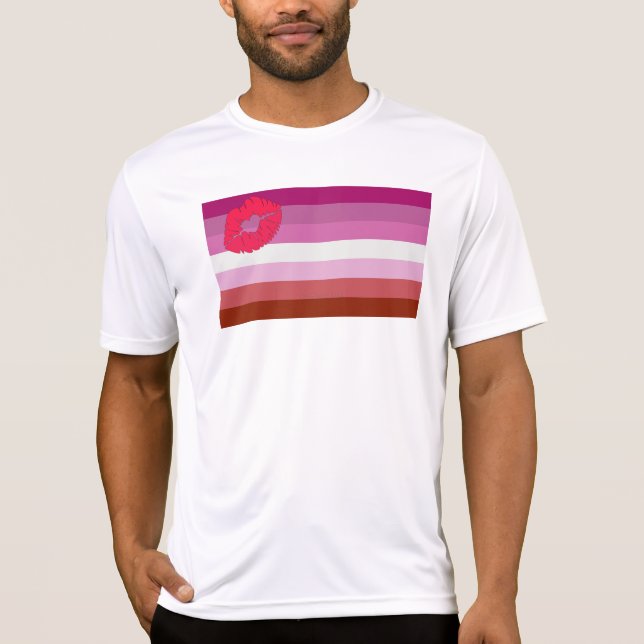 T-shirt Drapeau de fierté lesbienne au rouge à lèvres Slip (Devant)