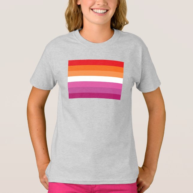 T-shirt Drapeau de fierté lesbienne (Coucher de soleil) (Devant)
