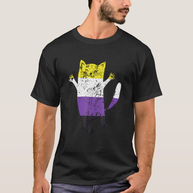 T-shirt Drapeau de fierté non binaire Chat heureux Non bin (Devant)