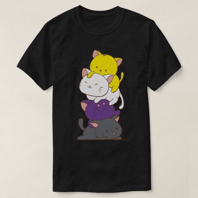 T-shirt Drapeau de fierté non binaire Kawaii Chats mignone (Design devant)