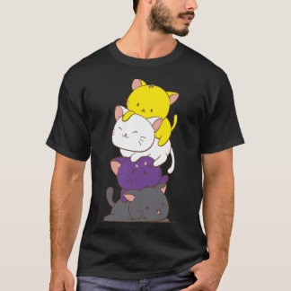 T-shirt Drapeau de fierté non binaire Kawaii Chats mignone