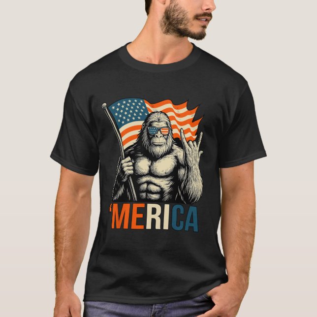 T-shirt Drapeau de gorille ‘merica Lunettes de soleil drôl (Devant)