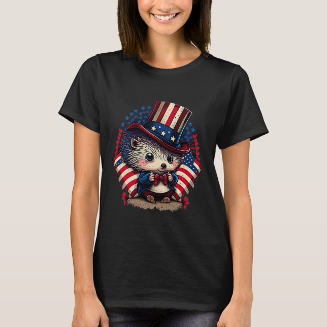 T-shirt Drapeau de Juillet Patriotique Hedgehog Us (Devant)