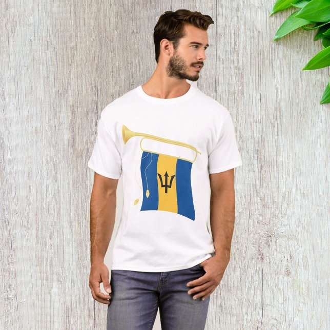 T-shirt Drapeau de la Barbade avec Bugle Patriotique Caraï (Créateur téléchargé)