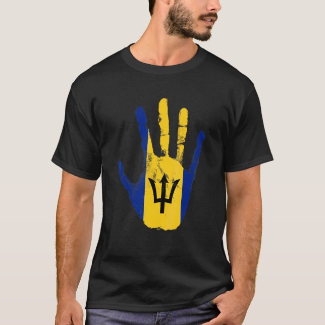 T-shirt Drapeau de la Barbade Bridgetown Sport de Hand Foo (Devant)