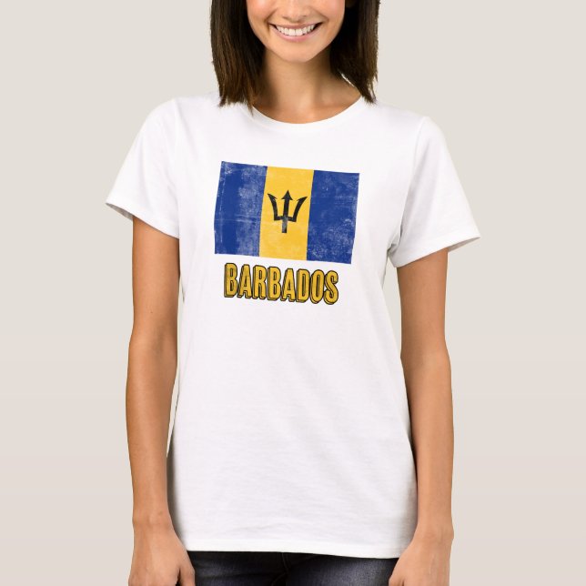 T-shirt Drapeau de la Barbade "Grunge" look. (Devant)
