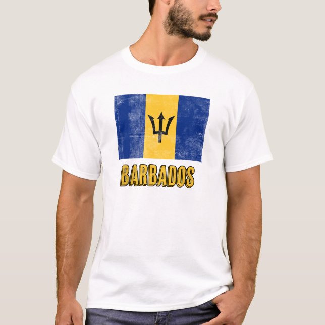 T-shirt Drapeau de la Barbade "Grunge" look. (Devant)