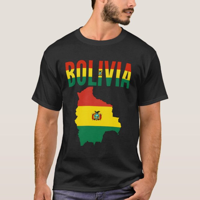 T-shirt Drapeau de la carte du pays de Bolivie (Devant)