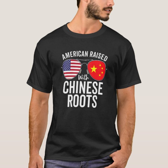T-shirt Drapeau De La Chine Américaine Élevé Aux Racines C (Devant)