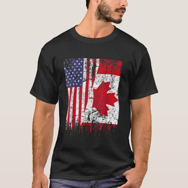 T-shirt Drapeau de la fête du Canada - Semi-américain (Devant)