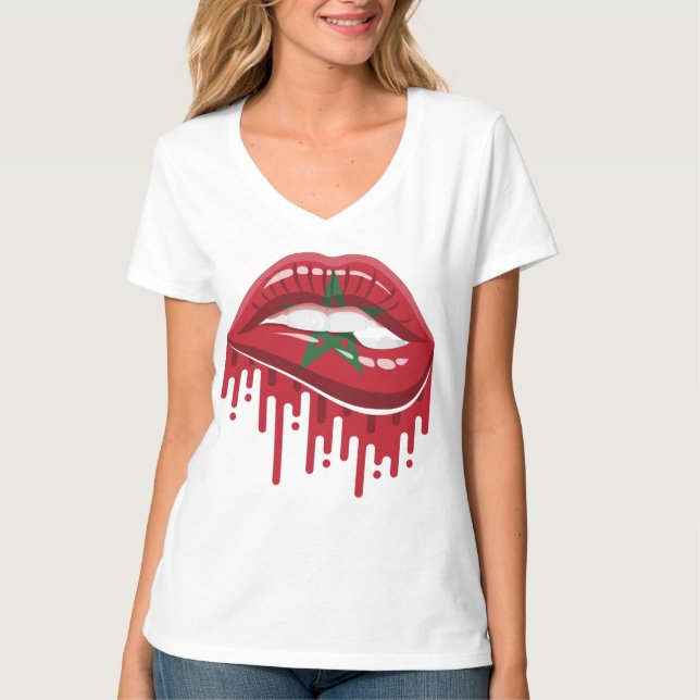 T-shirt drapeau de la fierté des lèvres Maroc (Devant)