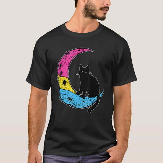 T-shirt Drapeau de la fierté pan Pansexual Moon Space Cat  (Devant)