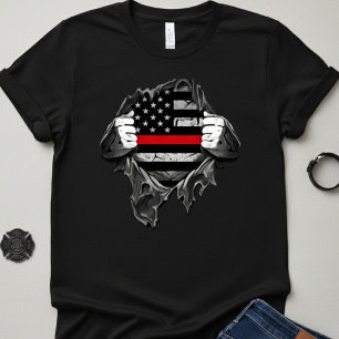 T-shirt Drapeau de la Fine Ligne Rouge "Super Héros" Pompi