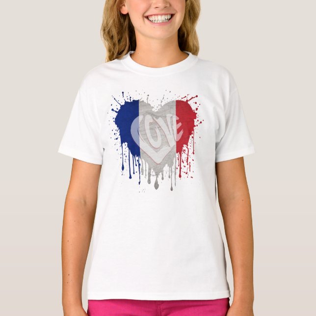 T-shirt Drapeau de la France amour (Devant)
