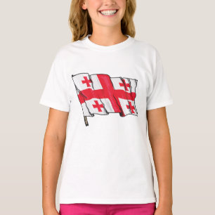 T-shirt Drapeau de la Géorgie rouge et blanc à cinq croix 