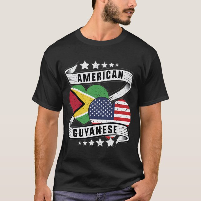 T-shirt Drapeau de la Guyana et des États-Unis, moitié guy (Devant)