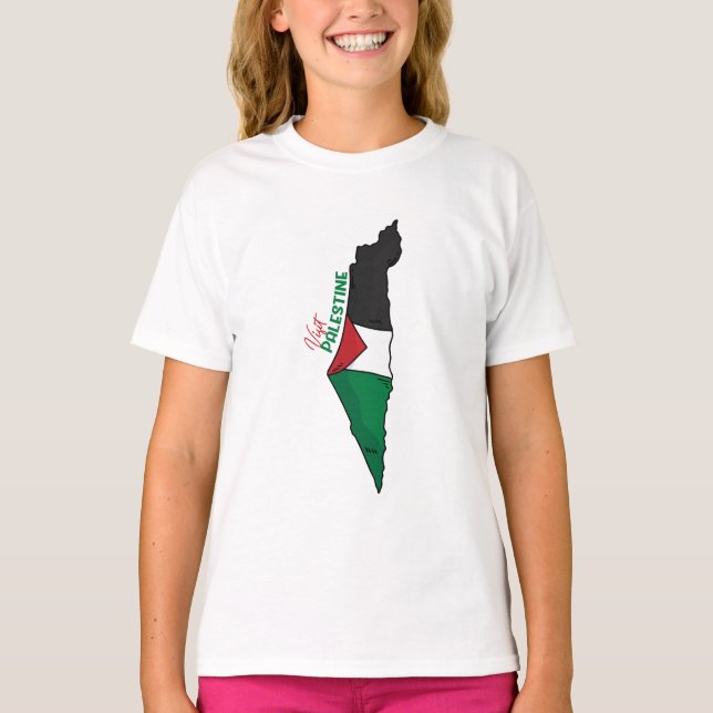 T-shirt Drapeau de la Palestine sur sa carte, Visit Palest (Devant)