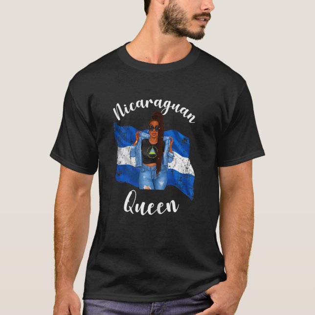 T-shirt Drapeau De La Reine Du Nicaragua Noir Du Nicaragua (Devant)