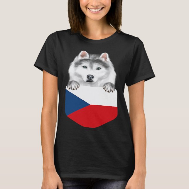T-shirt Drapeau de la République tchèque Chien Husky sibér (Devant)