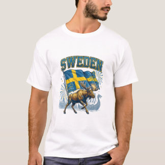 T-shirt Drapeau de la Suède Moose Viking Patriotique Céléb