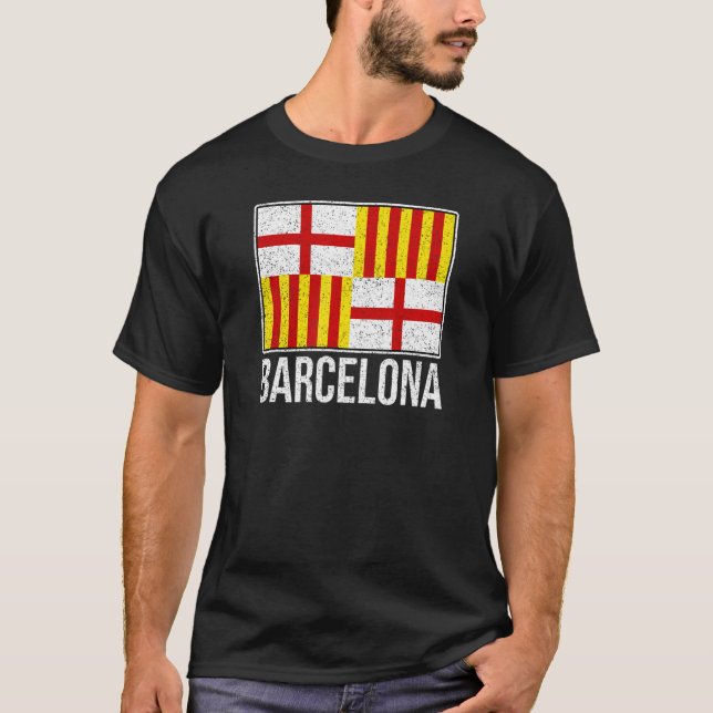 T-shirt Drapeau de la ville de Barcelone Espagne Catalogne (Devant)