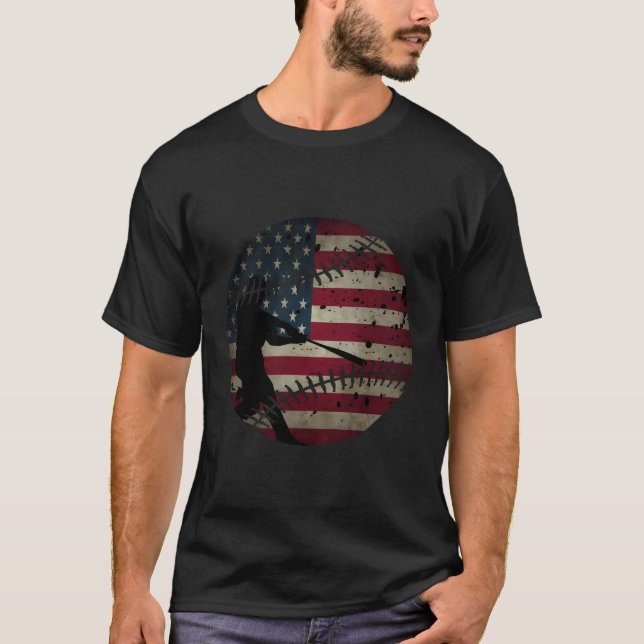 T-shirt Drapeau De L'Amérique De Baseball Juillet 4 (Devant)