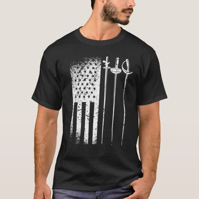T-shirt Drapeau de l'Amérique en escrime Le 4 juillet sabr (Devant)