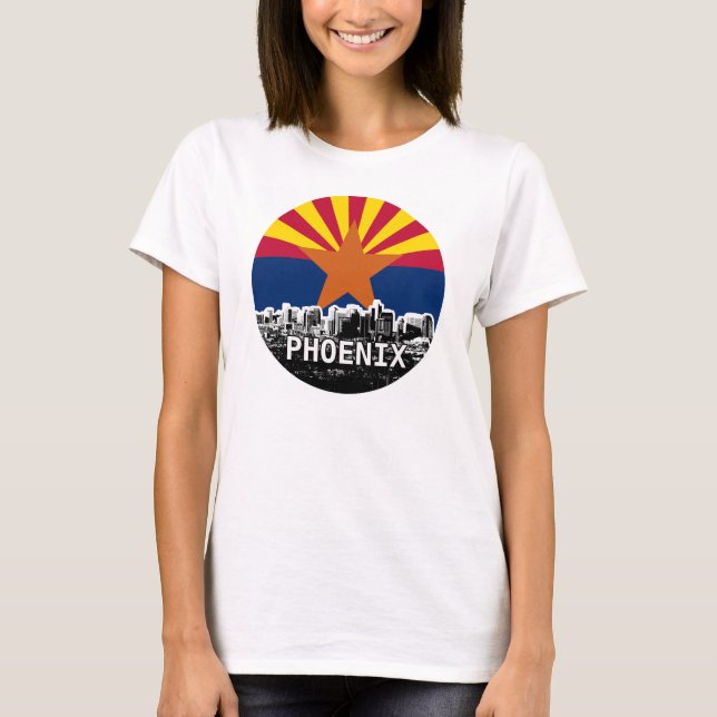 T-shirt Drapeau de l'Arizona avec l'horizon de Phoenix (Devant)