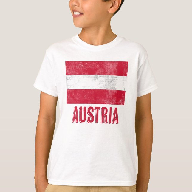 T-shirt Drapeau de l'Autriche "Grunge" look. (Devant)