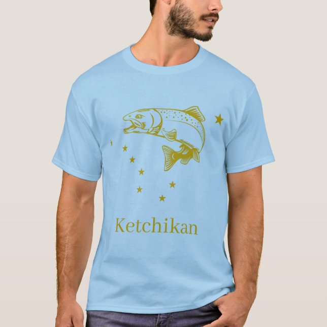 T-shirt Drapeau de l'état de Ketchikan Saumon Alaska Pêche (Devant)