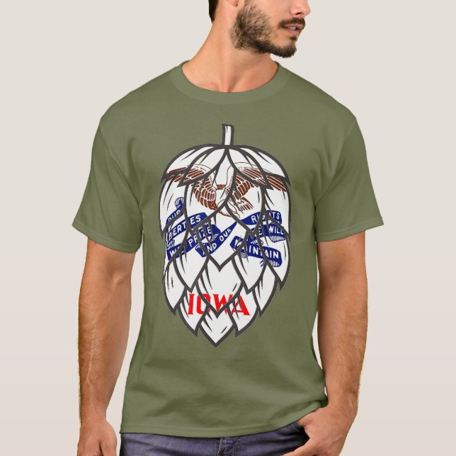 T-shirt Drapeau de l'État de l'Iowa Hop Cone de bière (Devant)
