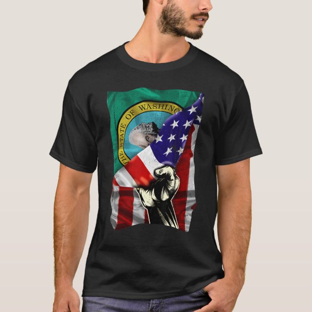 T-shirt Drapeau de l'État de Washington en détresse Patri  (Devant)