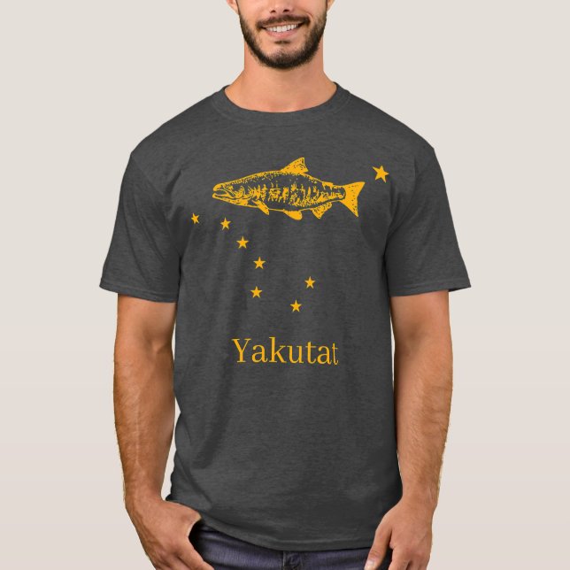 T-shirt Drapeau de l'État de Yakutat Alaska Pêche Saumon (Devant)