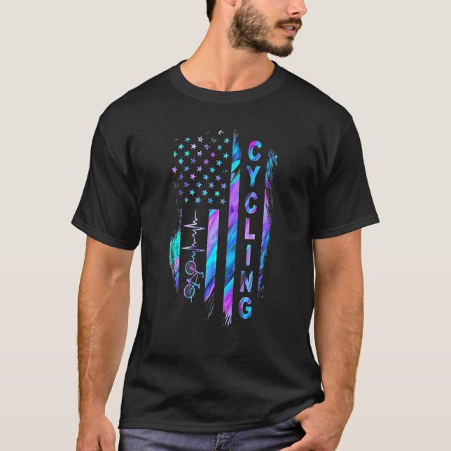 T-shirt Drapeau de l'hologramme de l'hologramme de vélo Us (Devant)