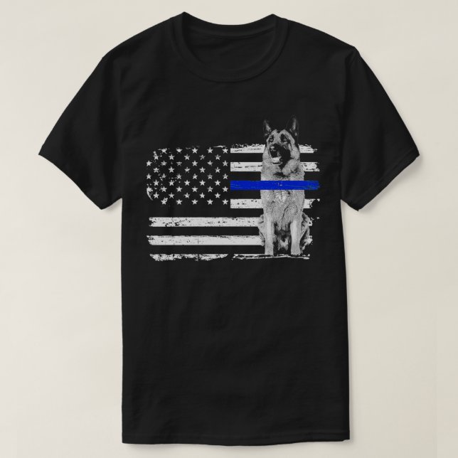 T-shirt Drapeau de ligne Bleu mince Berger Allemand K9 Pol (Design devant)