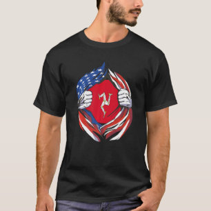 T-shirt Drapeau de l'île de Man Américain Fier de mon héri
