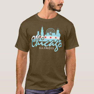T-shirt Drapeau de l'Illinois de Chicago Vintage Skyline H