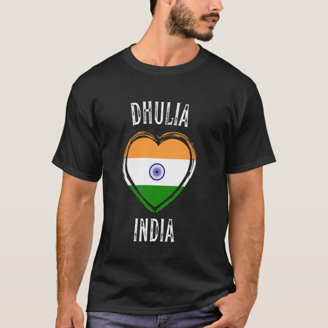 T-shirt Drapeau de l'Inde Cœur Ville de Dhulia (Devant)