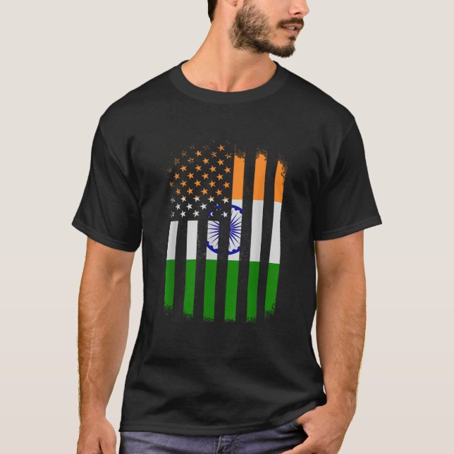 T-shirt Drapeau de l'Inde et de l'Amérique Drapeau de l'In (Devant)