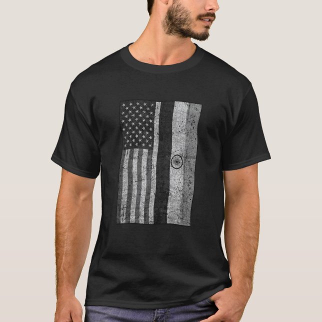 T-shirt Drapeau de l'Inde et des États-Unis, Indiens-Améri (Devant)