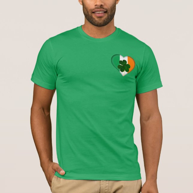 T-shirt Drapeau de l'Irlande Coeur avec Shamrock St. Patri (Devant)