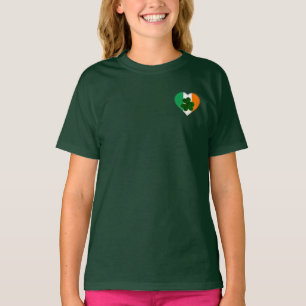 T-shirt Drapeau de l'Irlande Coeur avec St Patrick Shamroc