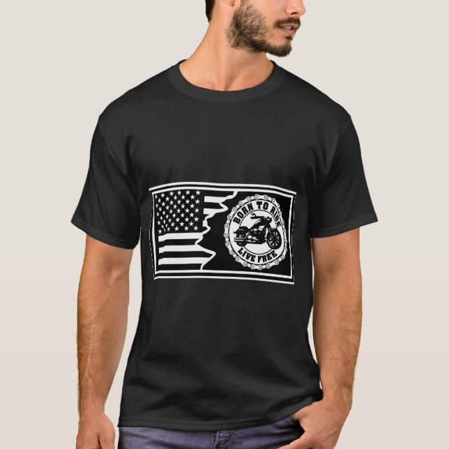 T-shirt Drapeau de motocyclette Né pour le tour © FB @ # (Devant)
