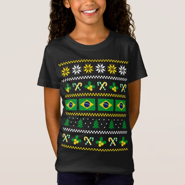 T-Shirt Drapeau de Noël moche Brésil, moitié brésilien (Devant)