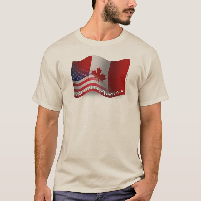 T-shirt Drapeau de ondulation Canadien-Américain (Devant)