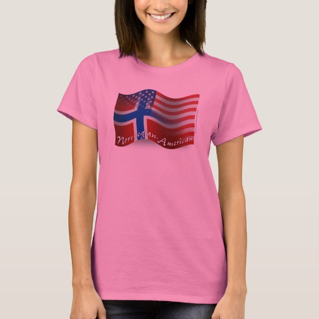 T-shirt Drapeau de ondulation Norvégien-Américain (Devant)