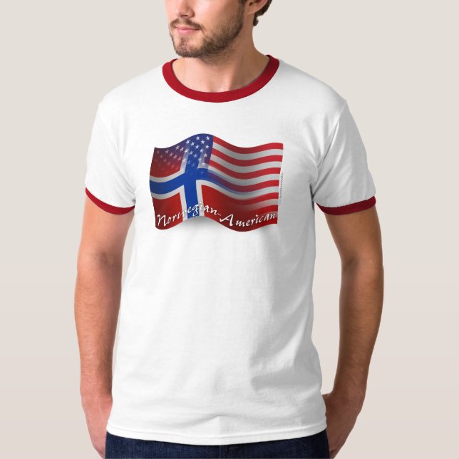 T-shirt Drapeau de ondulation Norvégien-Américain (Devant)