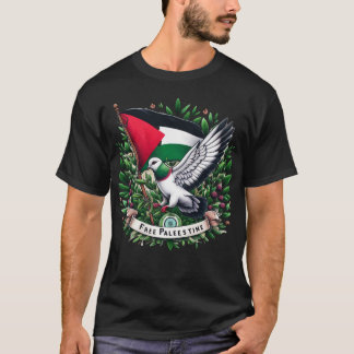 T-shirt Drapeau de Palestine libre, pigeon tenant une feui