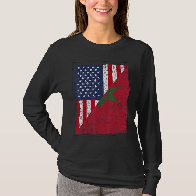 T-shirt Drapeau de pays  moitié USA moitié Maroc (Devant)